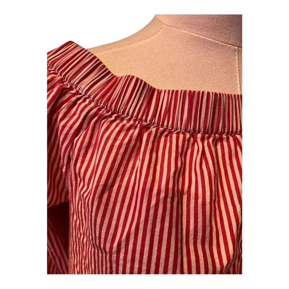 Beach Lunch Lounge Red White‎ Boho Striped Off Shoulder Top Medium